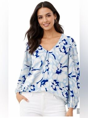 NWT LOFT V-neck Floral Print Blouse LS  Top Size Medium Polyester